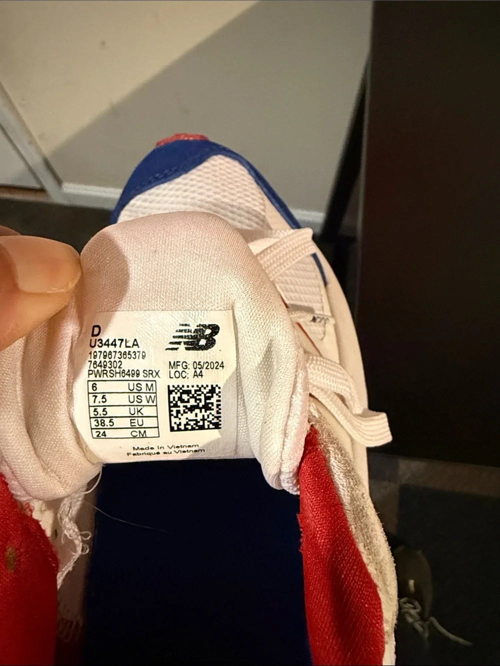 New Balance Kids White Red Blue Sneaker Pair